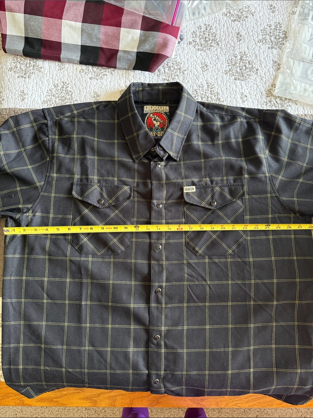 DIXXON Black Button-Down Shirt with Yellow Grid Stitching - Picture 4 of 5